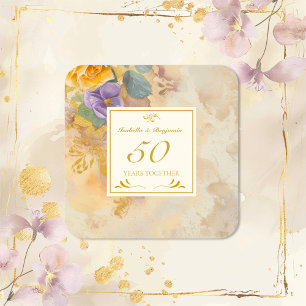 Gouden Rozen Violets 50e bruiloft Jubileum Vierkante Sticker