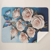 Gouden Rozen & Vlinders in 3D: Elegantie op Bl Sherpa Deken (Voorkant (horizontaal))