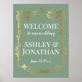 Gouden rozenlijst op groene huwelijksontvangst poster