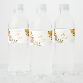 Gouden Rozenlint Monogram Trouwfeest Waterfles Etiket
