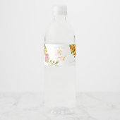 Gouden Rozenlint Monogram Trouwfeest Waterfles Etiket (Voorkant)