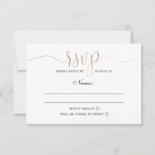 Gouden RSVP. Eenvoudige moderne bruiloft. Elegant RSVP Kaartje (Voorkant)
