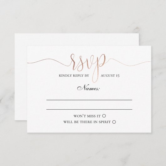 Gouden RSVP. Eenvoudige moderne bruiloft. Elegant RSVP Kaartje (Voorkant / Achterkant)
