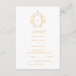 Gouden RSVP-kaart Monogram Met 2 Keuzes voor het h Informatiekaartje