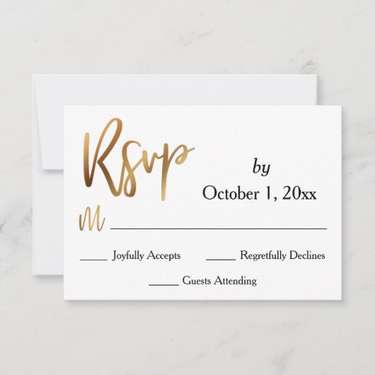Gouden RSVP-typografie, Bokeh en Black Back RSVP Kaartje (Voorkant)
