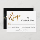 Gouden RSVP-typografie, Bokeh en Black Back RSVP Kaartje (Voorkant / Achterkant)