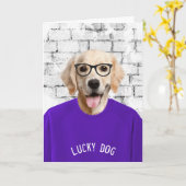 gouden rugleuning in een paarse T-shirt Kaart (Gele Bloem)