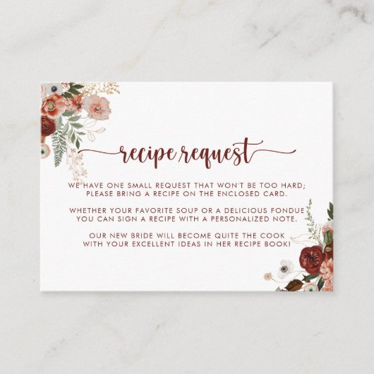 Gouden rustieke bloem bruiloft recept verzoek   informatiekaartje (Voorkant)