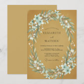 Gouden Rustieke Bloemenkrans Bruiloft Kaart (Voorkant / Achterkant)