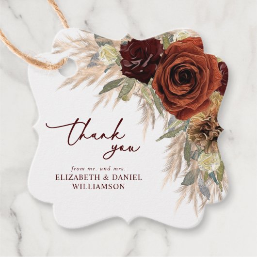 Gouden Rustieke Bloemige Pampas Gras Bruiloft Beda Bedankjes Labels (Voorkant)