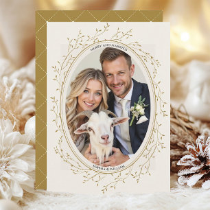 Gouden Rustieke Boho Trouwfoto Prettig Getrouwd Feestdagenkaart