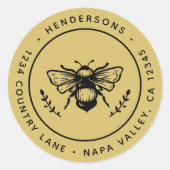 Gouden rustieke Bumblebee retouradres Ronde Sticker (Voorkant)