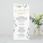 Gouden Rustieke Eucalyptus Huwelijksprogramma Programmakaart (Staand voorkant)