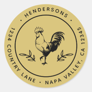 Gouden rustieke haan ronde retour adres sticker