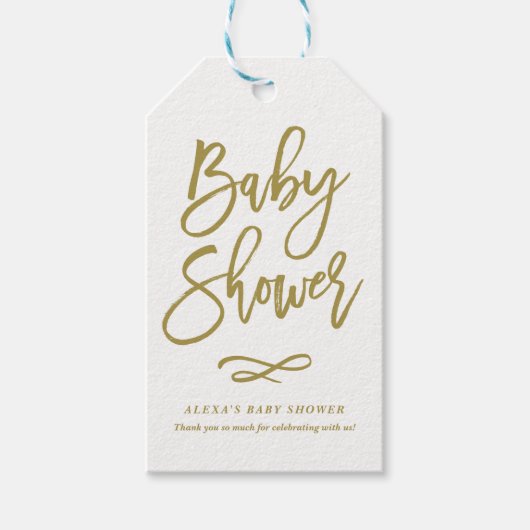 Gouden rustieke Hand Lettering Baby shower Party F Cadeaulabel (Voorkant)