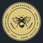 Gouden rustieke hommel rond retouradres ronde sticker<br><div class="desc">Creëer Uw eigen Classic Round Return Address Sticker. Voor meer geavanceerde aanpassing van dit ontwerp,  klikt u op de knop "Aanpassen" hierboven!</div>