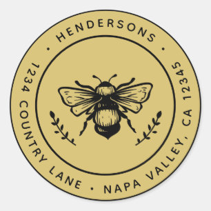 Gouden rustieke hommel rond retouradres ronde sticker