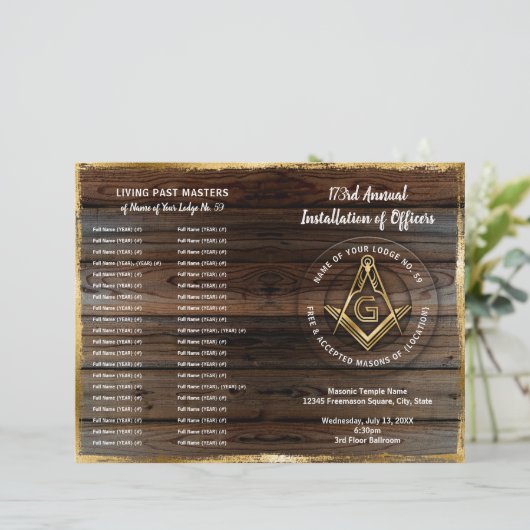 Gouden rustieke Houten Bifold Masonic Programma Sj (Staand voorkant)