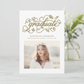 Gouden rustieke kalligrafie foto Afstuderen Kaart (Staand voorkant)