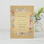 Gouden Rustieke Wildbloem Bruiloft Kaart (Staand voorkant)