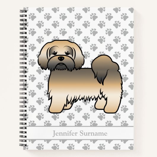Gouden Sable Lhasa Apso Cartoon Hond & Naam Notitieboek (Voorkant)