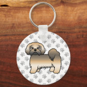 Gouden Sable Lhasa Apso Lieve Tekening Hond Sleutelhanger (Voorkant)