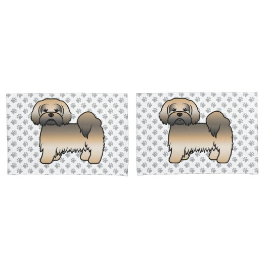 Gouden Sable Lhasa Apso Schattige Cartoon Hond Kussensloop (Voorkant-Set)