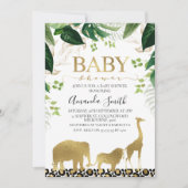 Gouden Safari Dieren Blad Baby Shower Uitnodiging (Voorkant)