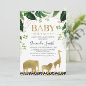 Gouden Safari Dieren Blad Baby Shower Uitnodiging (Staand voorkant)