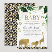 Gouden Safari Dieren Blad Baby Shower Uitnodiging (Voorkant / Achterkant)