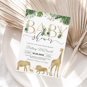 Gouden Safari Olifant Giraffe Baby Shower Uitnodig Kaart