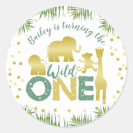 Gouden Safari Wild One Dieren Verjaardag Ronde Sticker