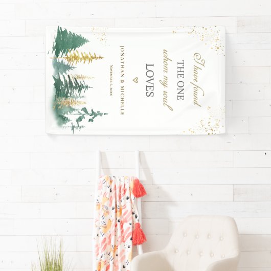 Gouden Sage Groene Bos Bomen Bijbel Verse Bruiloft Spandoek (Insitu)