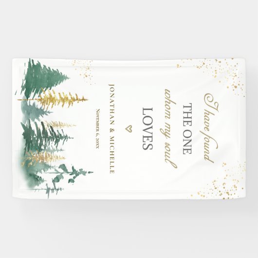 Gouden Sage Groene Bos Bomen Bijbel Verse Bruiloft Spandoek (Horizontaal)