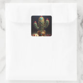 Gouden Saguaro Cactus Met Ingelegde Robijnen Vierkante Sticker (Tas)