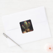 Gouden Saguaro Cactus Met Ingelegde Robijnen Vierkante Sticker (Envelop)