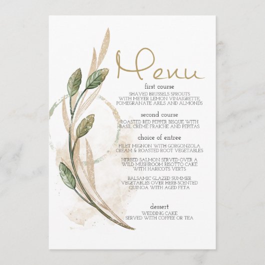 Gouden Salie Groen Bloemen Bruiloft Menu (Voorkant)