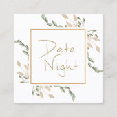 Gouden Salie Groen Bloemen Datum Nacht Kaart Vierkante Visitekaartje (Voorkant)