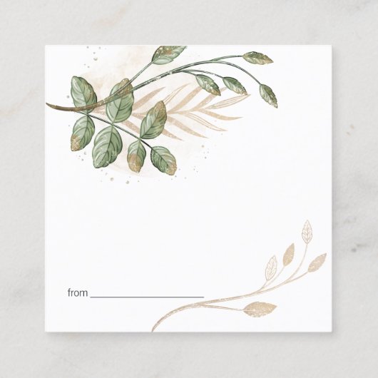 Gouden Salie Groen Bloemen Datum Nacht Kaart Vierkante Visitekaartje (Achterkant)