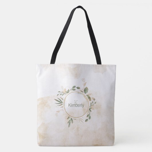 Gouden Salie Groen Bloemen Initiaal Monogram Canva Tote Bag (Voorkant)