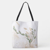 Gouden Salie Groen Bloemen Initiaal Monogram Canva Tote Bag (Achterkant)