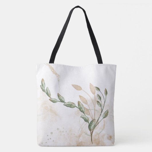 Gouden Salie Groen Bloemen Initiaal Monogram Canva Tote Bag (Achterkant)