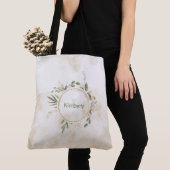 Gouden Salie Groen Bloemen Initiaal Monogram Canva Tote Bag (Dichtbij)