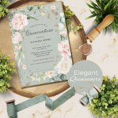 Gouden Salie Groen Elegant Bloemen Quinceañera Kaart