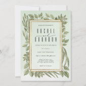 Gouden Salie Groen Groen Waterverf Bruiloft Kaart (Voorkant)