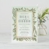 Gouden Salie Groen Groen Waterverf Bruiloft Kaart (Staand voorkant)