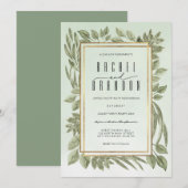 Gouden Salie Groen Groen Waterverf Bruiloft Kaart (Voorkant / Achterkant)