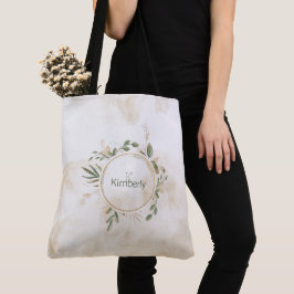 Gouden Salie Groene Bloem Initialen Monogram Schou Tote Bag