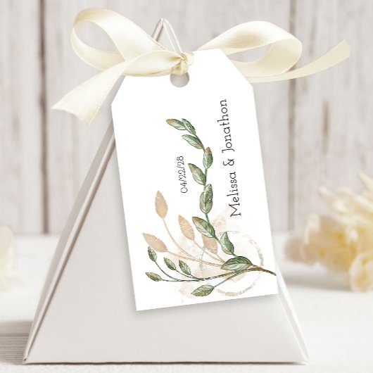 Gouden Saliegroen Bloem Bruiloft Geschenklabels Cadeaulabel