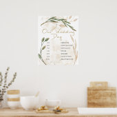 Gouden Saliegroen Bloem Bruiloft Schema Poster (Keuken)